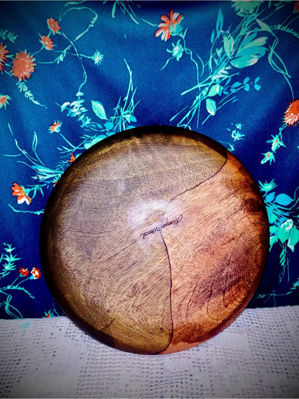 Vtg 1970s Hand-Turned, Grafted Hawaiian Mango Wood 12” Serving Plate